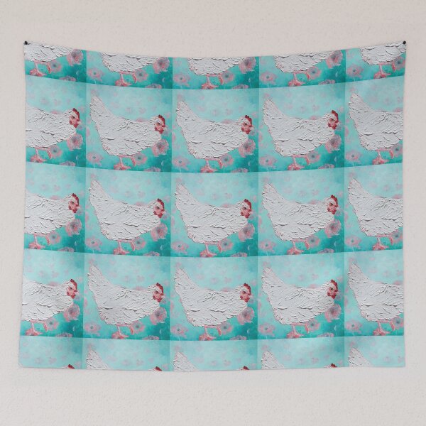 Item preview, White Chicken on Poppy Flowers  designed and sold by MatsonArtDesign.