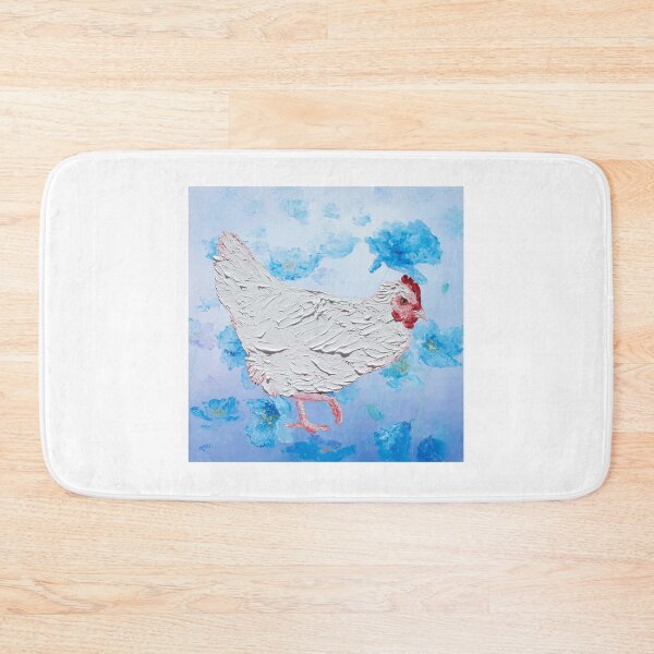 Item preview, White Chicken on Blue Poppy Flowers designed and sold by MatsonArtDesign.