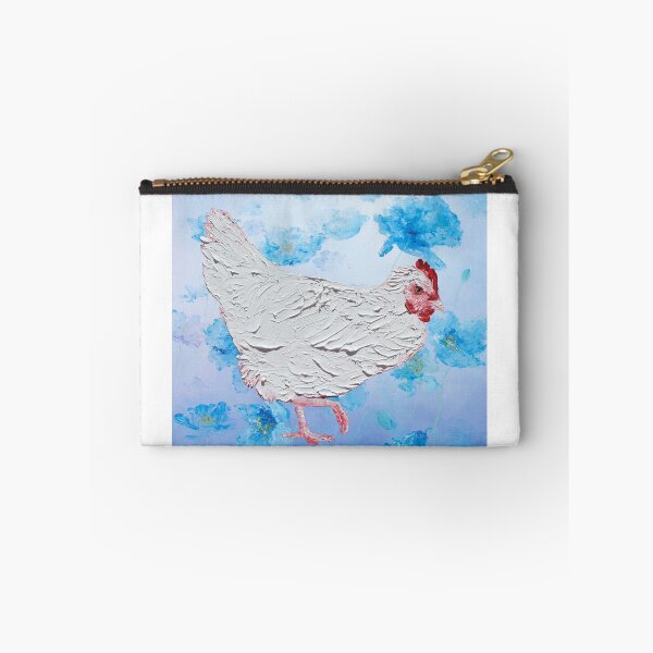 Item preview, White Chicken on Blue Poppy Flowers designed and sold by MatsonArtDesign.