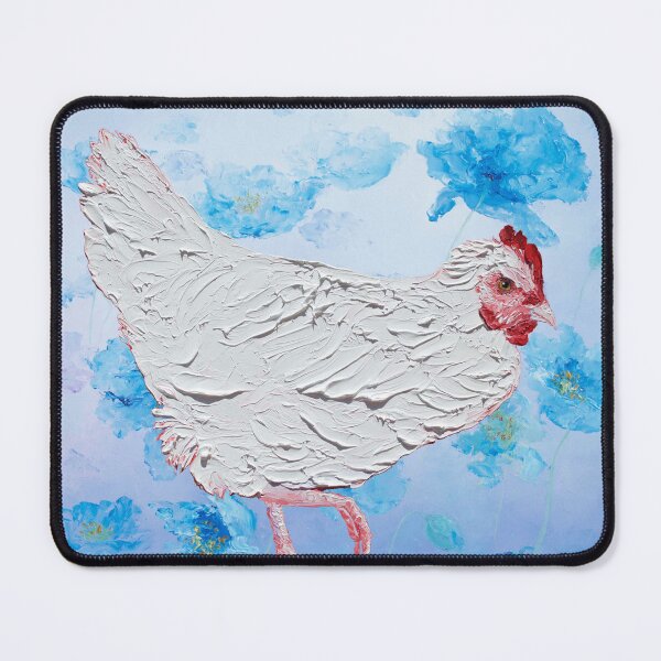 Item preview, White Chicken on Blue Poppy Flowers designed and sold by MatsonArtDesign.