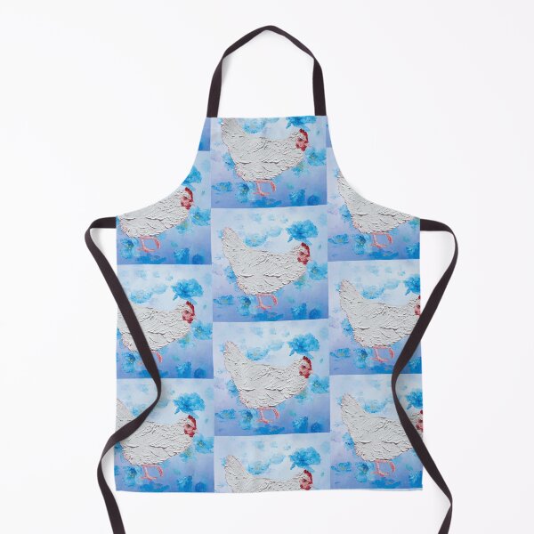 Item preview, White Chicken on Blue Poppy Flowers designed and sold by MatsonArtDesign.