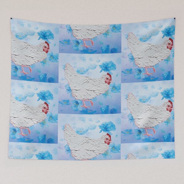 Item preview, White Chicken on Blue Poppy Flowers designed and sold by MatsonArtDesign.