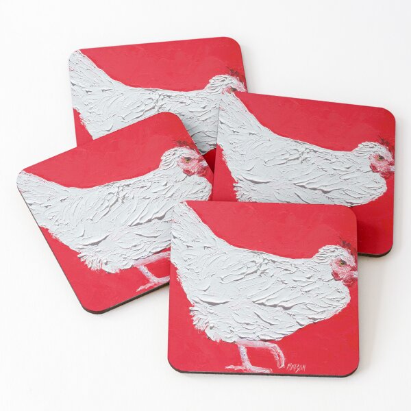 Item preview, White chicken on a red background designed and sold by MatsonArtDesign.