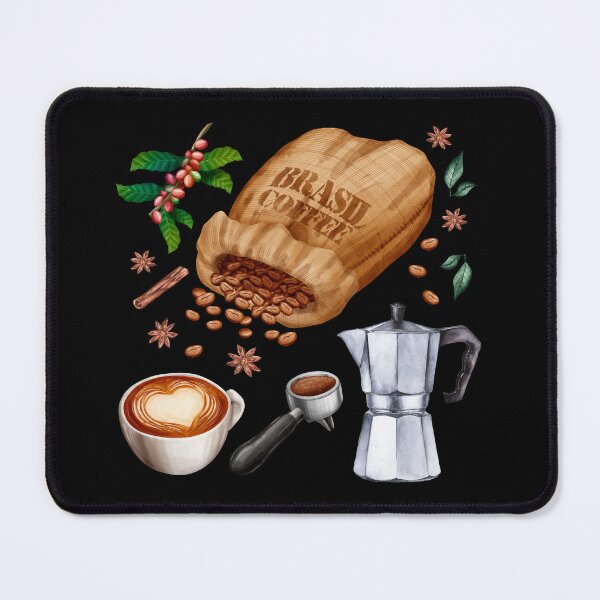 Item preview, Coffee Ingredients & Tools Set - Coffee Fruit, Coffee Beans, Caffe latte and Moka Pot designed and sold by Alicia Chee.