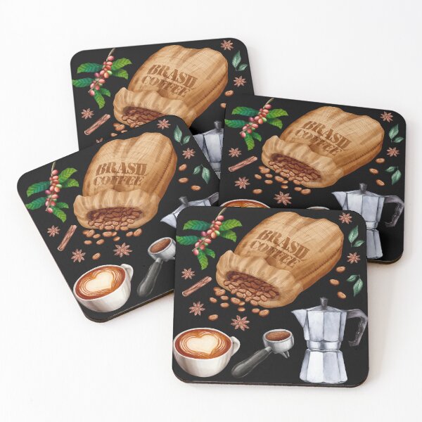 Item preview, Coffee Ingredients & Tools Set - Coffee Fruit, Coffee Beans, Caffe latte and Moka Pot designed and sold by Alicia Chee.