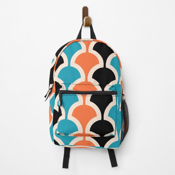 Item preview, Retro Mushroom Pattern 418 Black Turquoise and Orange designed and sold by tonymagnerart.