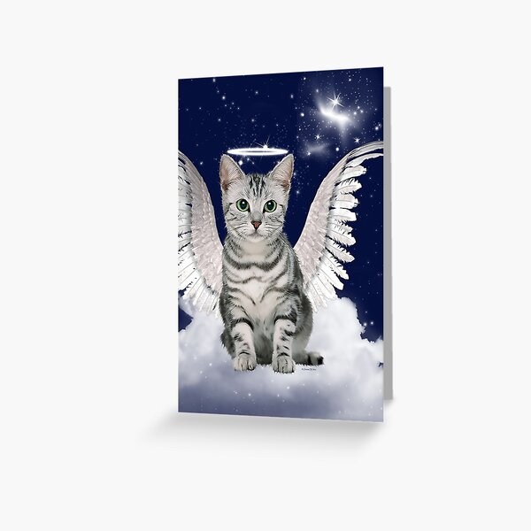 Tabby Cat Angel Blue Starry Sky Greeting Card