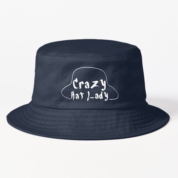 Crazy Hat Lady Text Simple Illustration - White Bucket Hat