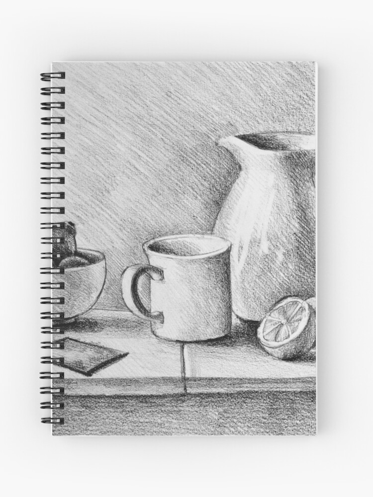 Still life drawing pencils and sketch pad on wood table stock