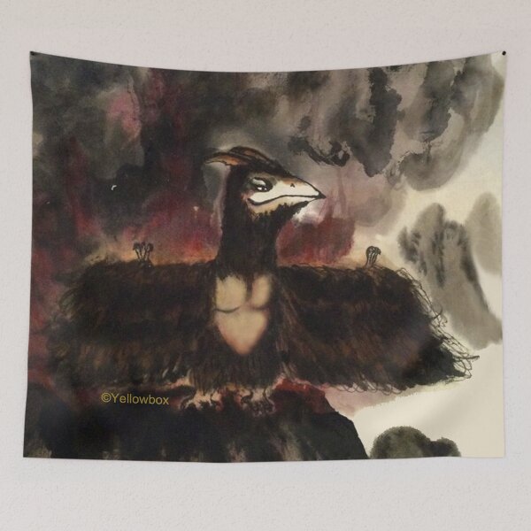 Item preview, Eagle with horns born from a volcano - Yellowbox ink painting designed and sold by twyellowbox.