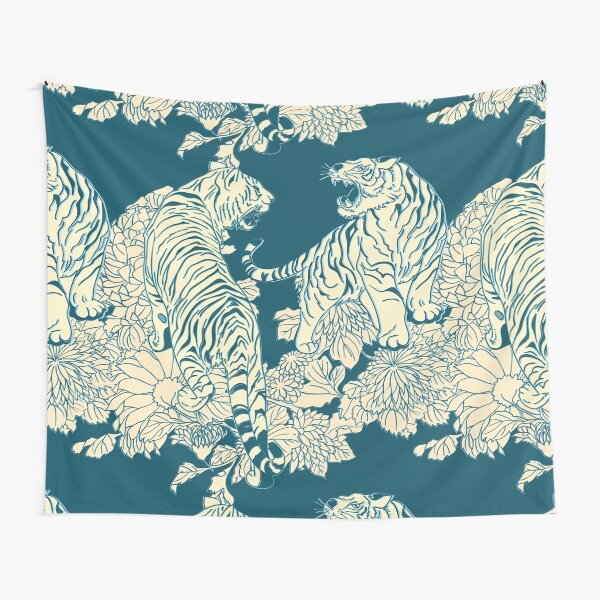 Artikel-Vorschau von Teal und Creme Tiger und Blumen, designt und verkauft von maryborsellino.