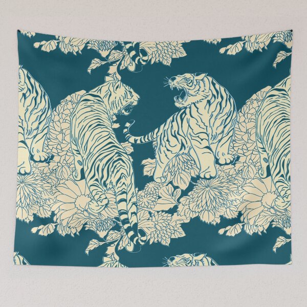 Item preview, Teal and cream tigers and flowers designed and sold by maryborsellino.
