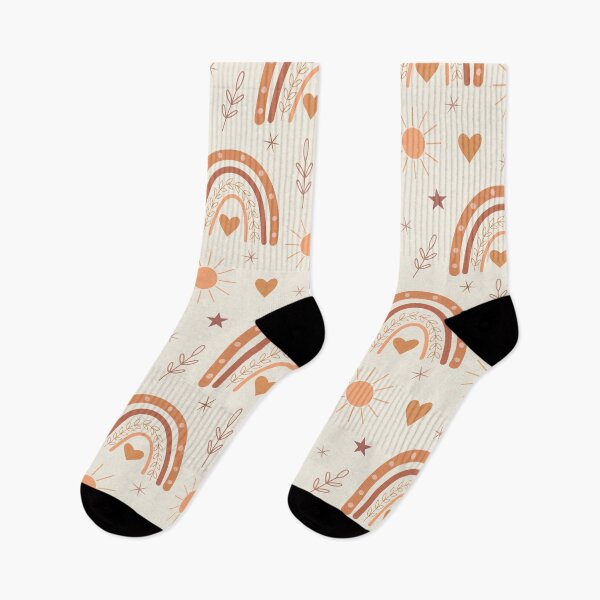 Item preview, Neutral Boho rainbow and sun pattern in terracotta, peach, and orange   designed and sold by Yasminepatterns .
