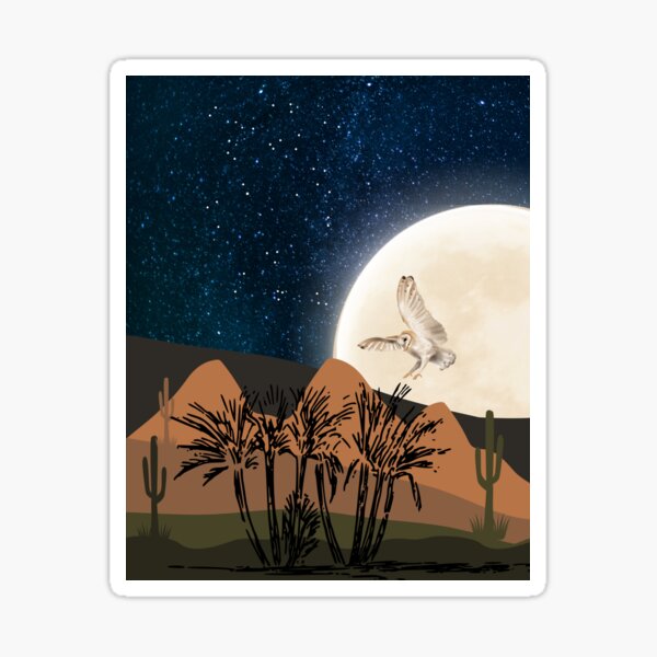 Desert Owl and Moonlit Sky  Sticker