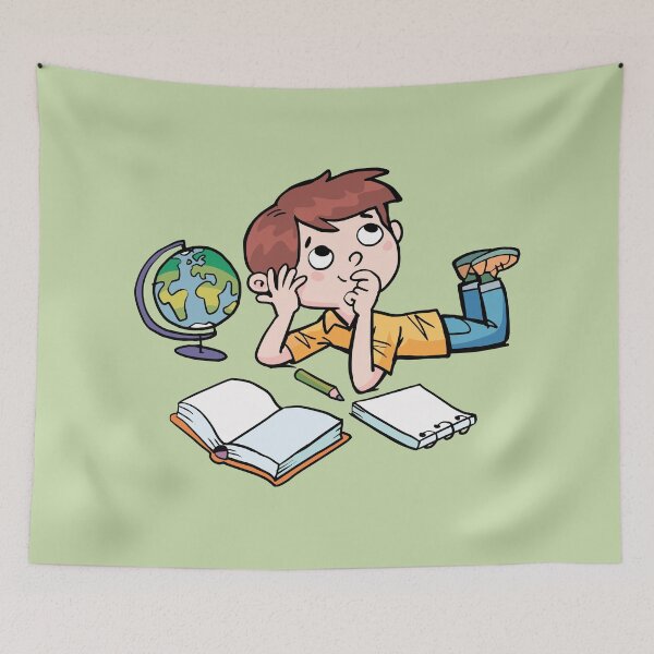 Item preview, boy is dreaming with a book, a notebook and a globe designed and sold by duxpavlic.