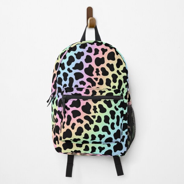 Item preview, Cow print rainbow black pastel background backpack designed and sold by Nishad4.