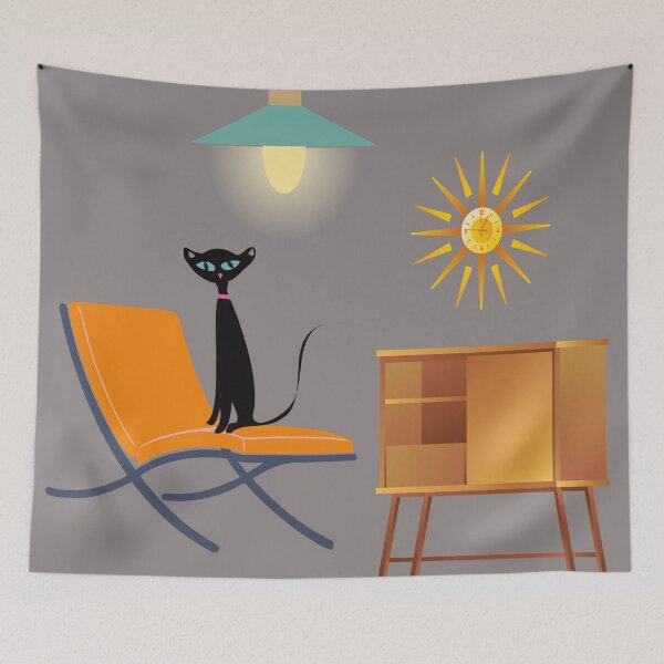 Item preview, Atomic Cat Perched on a Midcentury Retro Chair  designed and sold by LisWilliams.