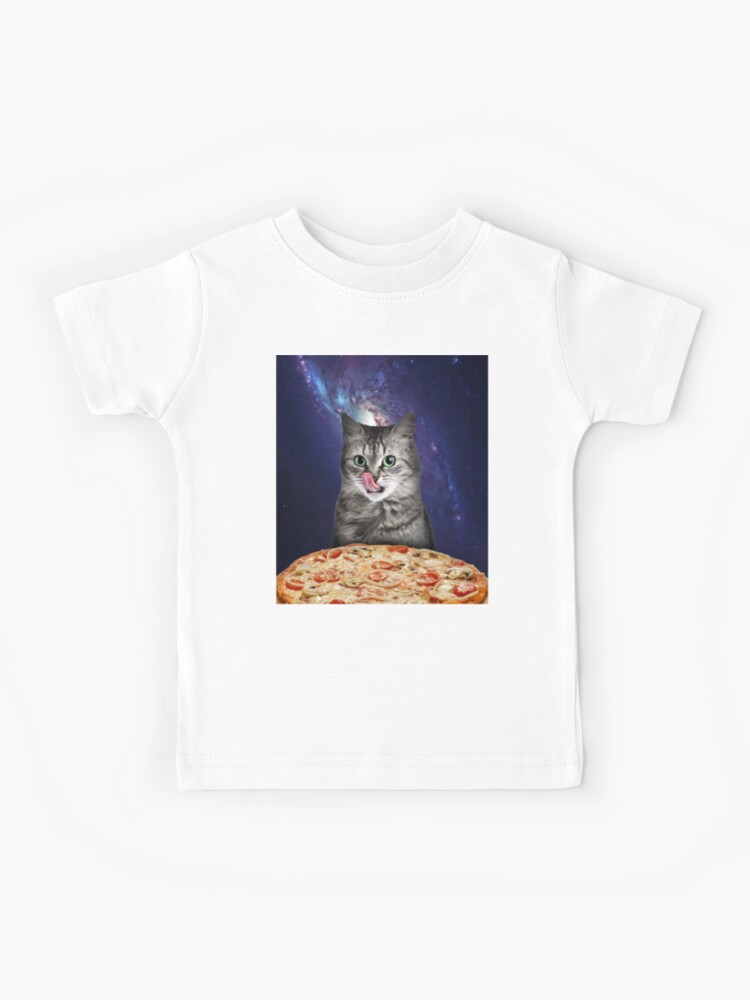 Nutmix Galaxy Space Kitten Cat Eat Pizza Women Stylish Short Sleeves