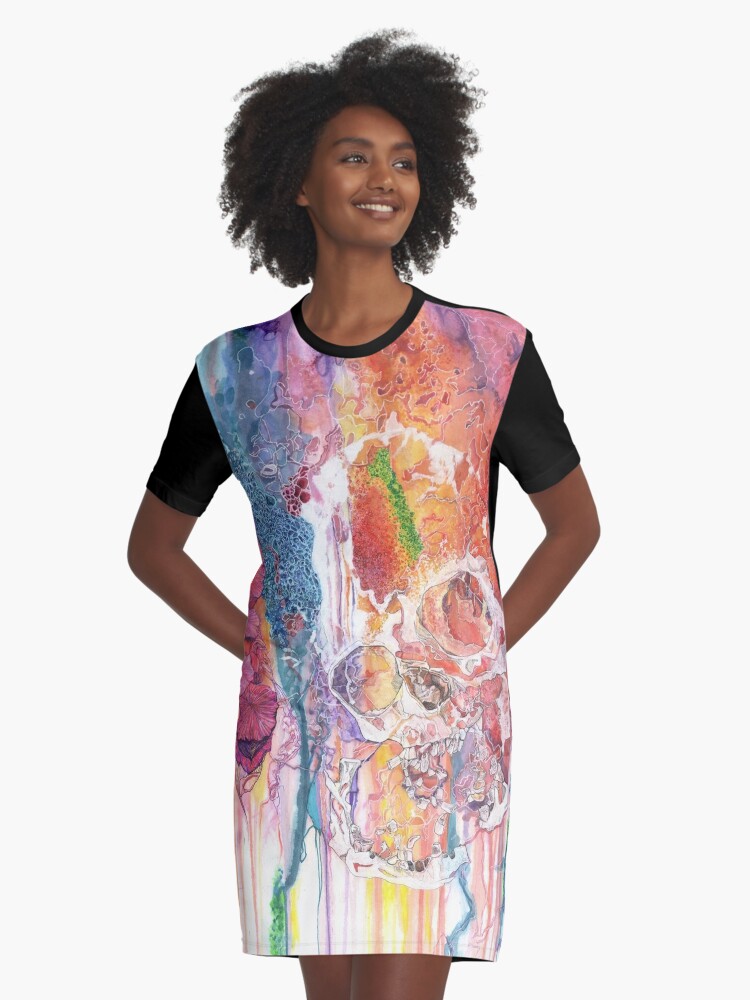Watercolor Skull with Teeth Falling Out | Graphic T-Shirt Dress