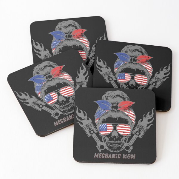Artikelvorschau, Mechaniker Mama Mama Mutter USA Totenkopf Sonnenbrille Kolbenstange Amerikanische Flagge Rennen Starke Frauen entworfen und verkauft von CarantinedChaos.