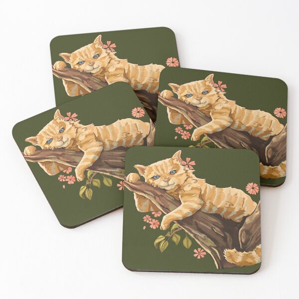 Item preview, Red/ Mackerel Tabby cat lounging in tree branch: Olive Green background designed and sold by Jessiemay-arts.