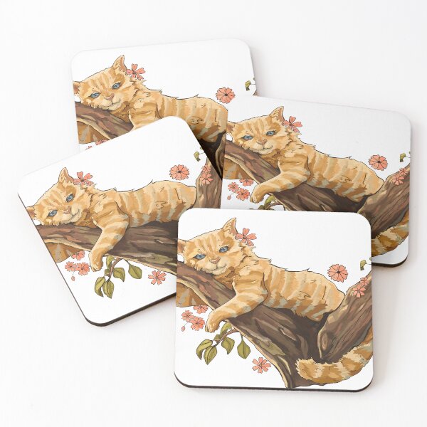 Item preview,  Red/ Mackerel Tabby cat lounging in tree branch: White background designed and sold by Jessiemay-arts.