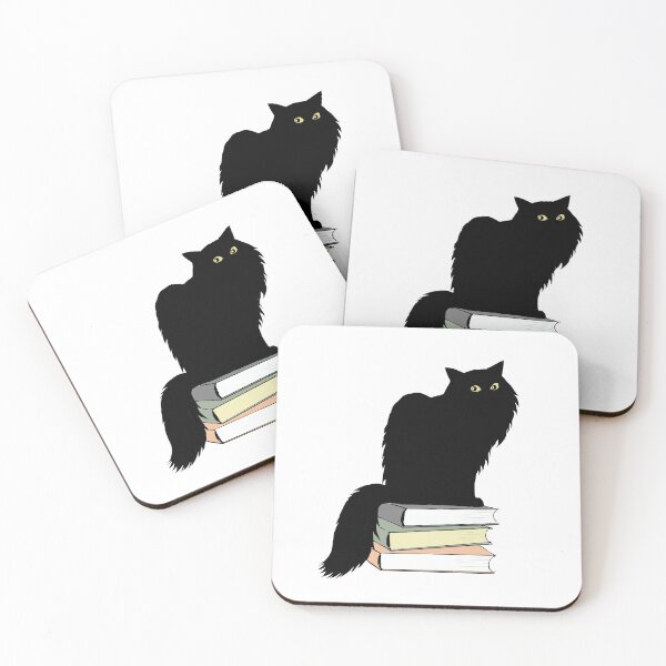 Item preview, Black fluffy cat on books designed and sold by miyakod.
