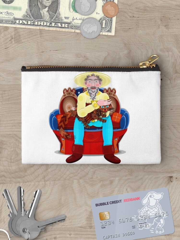 Thumbnail 3 of 4, Zipper Pouch, Grandad with the Cat on the sofa designed and sold by Arema Arega.
