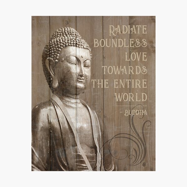 Item preview, Wood Effect Buddha Statue Mindfulness Quote designed and sold by HotHibiscus.