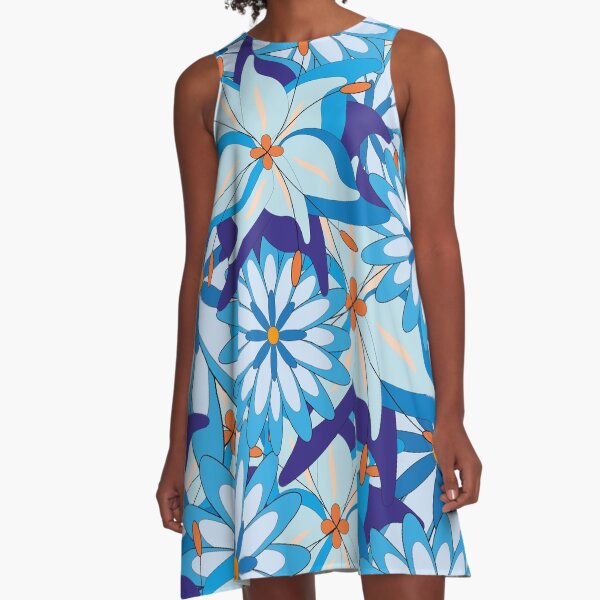 Blue Flower Power A-Linien Kleid