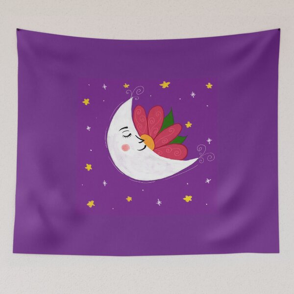 Item preview, Moon with red flower on purple background designed and sold by Denisse diseno.