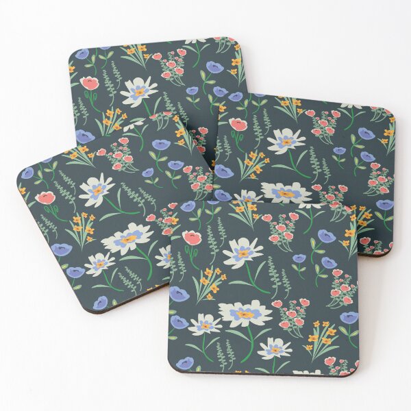 Item preview, Floral print with dark bluish-green background designed and sold by Martapp.