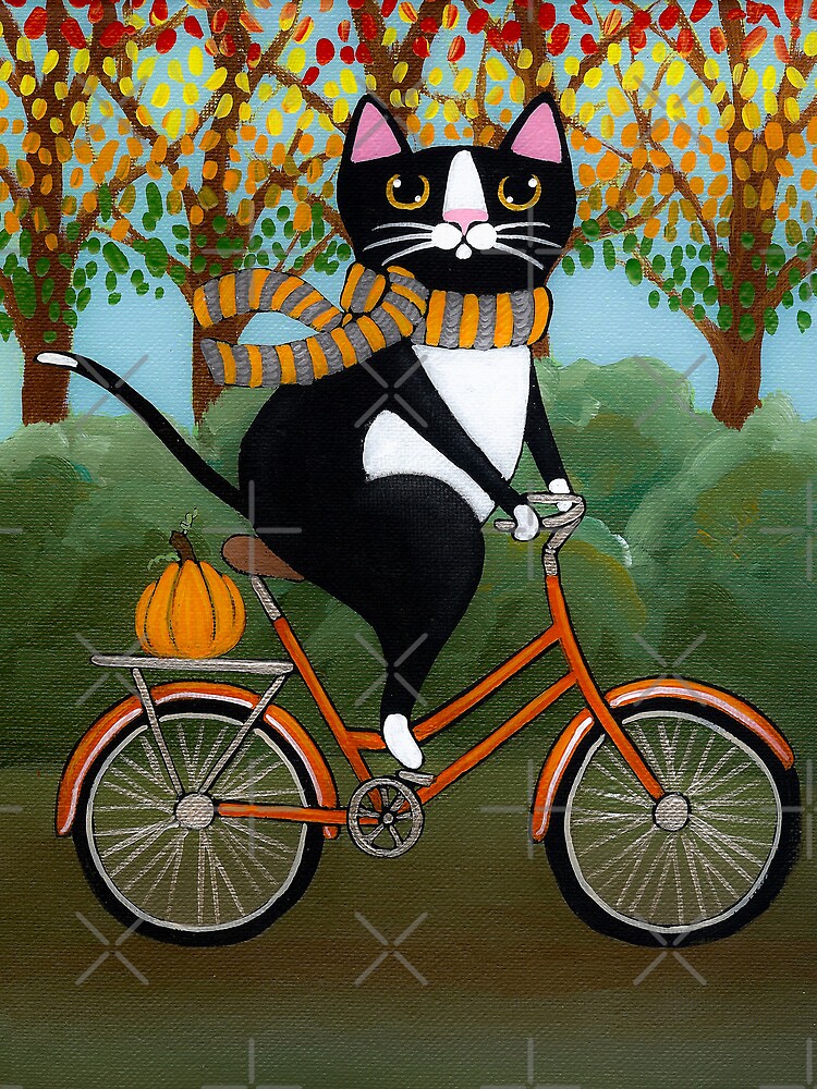 Design-Ansicht von Herbstkatze auf einem Fahrrad, designt und verkauft von kilkennycat