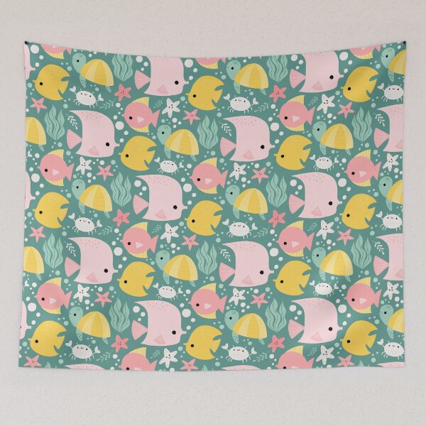 Item preview, Under the Sea Pink Fish and Turtles on Aqua designed and sold by Heather Rosas.