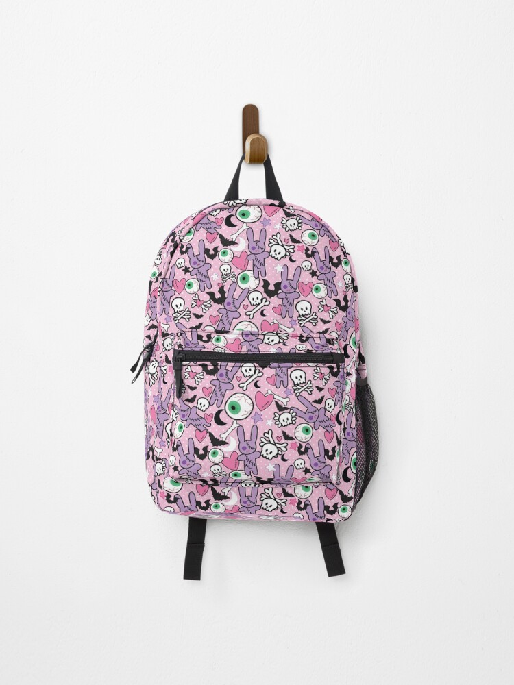 Pastel goth spooky bunny bats Pink Backpack