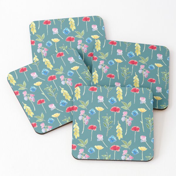 Item preview, A blooming watercolor pattern on turquoise background  designed and sold by Bonheurem.