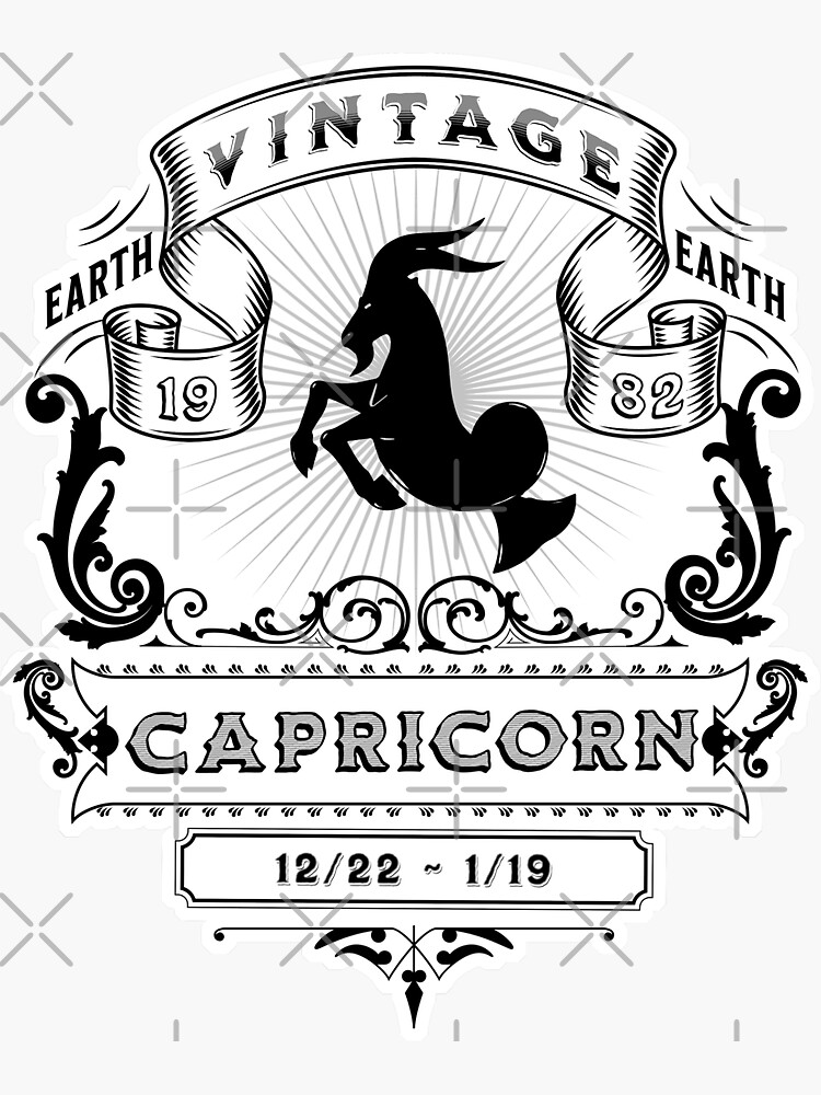 The Zodiac Sign of Capricorn Black and White 1982 Sticker