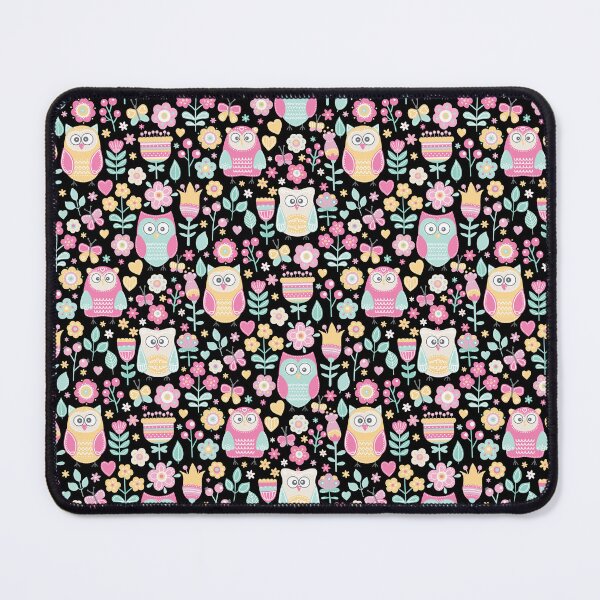 Item preview, Colorful owls and flowers, for owls lovers, owl bird lover - Aesthetic Pattern - Black designed and sold by PattyTheGecko.