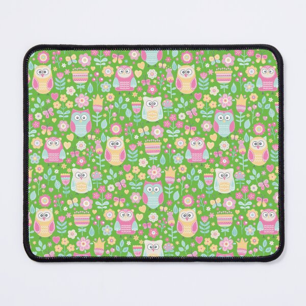 Item preview, Colorful owls and flowers, for owls lovers, owl bird lover - Aesthetic Pattern - Vivid Green designed and sold by PattyTheGecko.