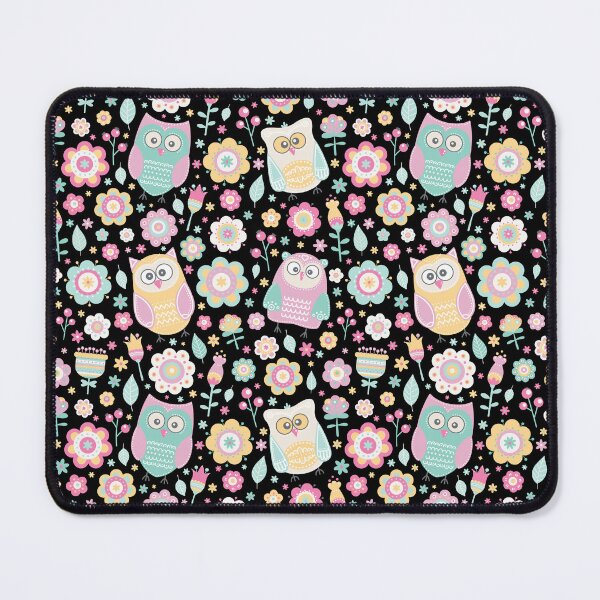 Item preview, Cartoon owls and flowers, for owls lovers, owl bird lover - Aesthetic Pattern - Black designed and sold by PattyTheGecko.