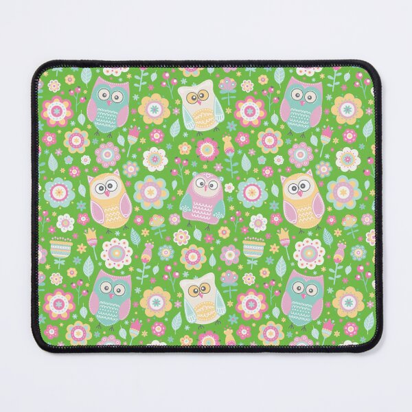 Item preview, Cartoon owls and flowers, for owls lovers, owl bird lover - Aesthetic Pattern - Vivid Green designed and sold by PattyTheGecko.