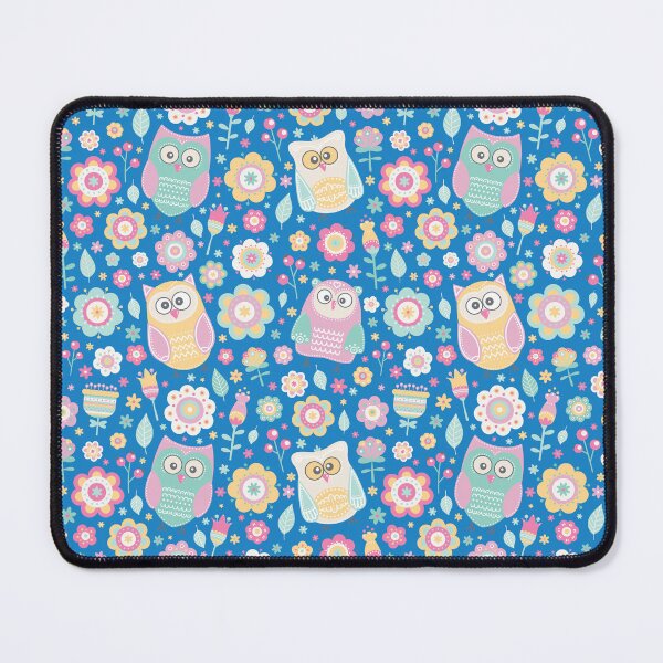 Item preview, Cartoon owls and flowers, for owls lovers, owl bird lover - Aesthetic Pattern - Blue designed and sold by PattyTheGecko.
