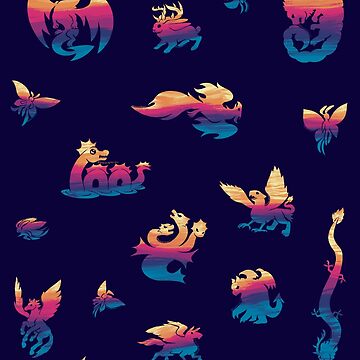 Artwork thumbnail, Fantasy Creatures Ocean Sunset Silhouettes by BlazeraptorGirl