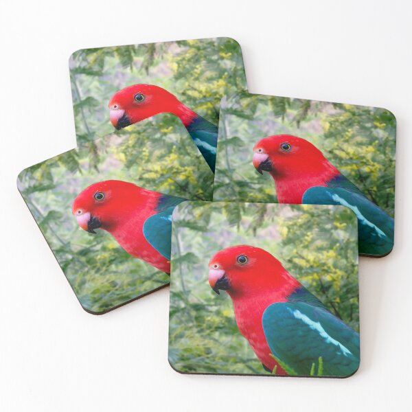 Item preview, Beautiful Red King Parrot, stunning Australian Bird, backdrop Golden Wattle designed and sold by Orianah.