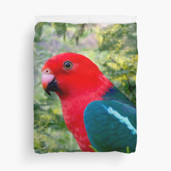 Item preview, Beautiful Red King Parrot, stunning Australian Bird, backdrop Golden Wattle designed and sold by Orianah.