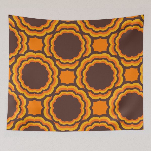 Item preview, Retro 70s Classic Colors Big Sacred Flower Seamless Repeat Pattern Print designed and sold by ClaudiaFlores.