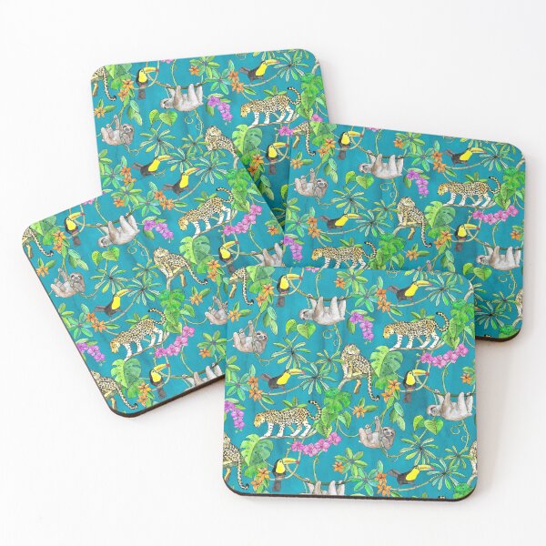 Item preview, Rainforest Friends - watercolor animals on textured teal designed and sold by micklyn.