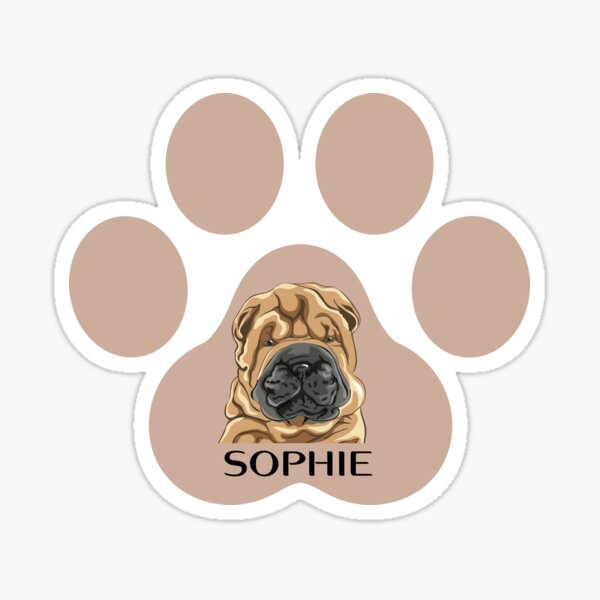 Shar Pei dog in brown paw and name Sophie Sticker