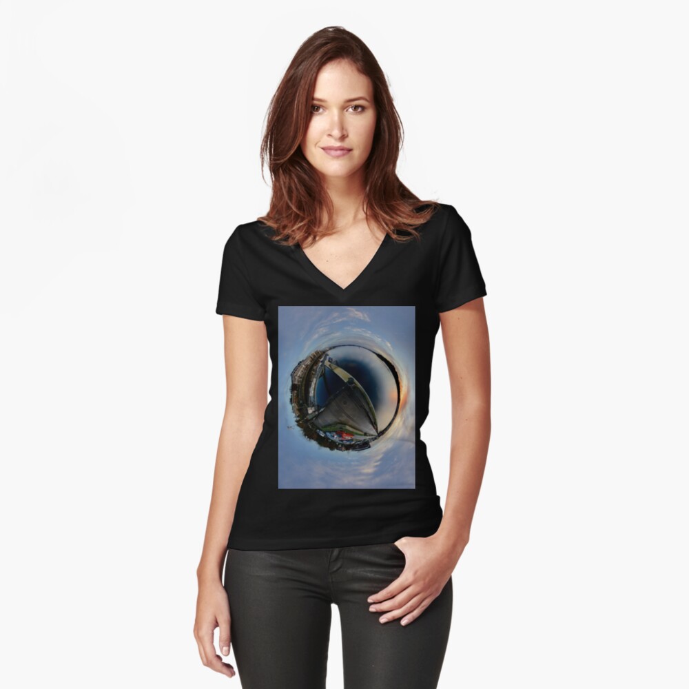 Foyle Marina at Dawn, Stereographic Fitted V-Neck T-Shirt
