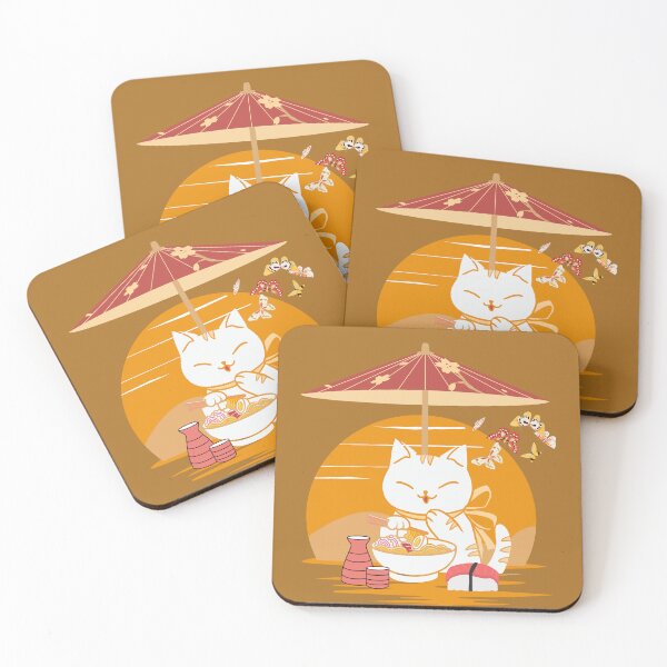 Item preview, Cute Cat Enjoying Ramen, Sushi and Saké designed and sold by creatinginlove.